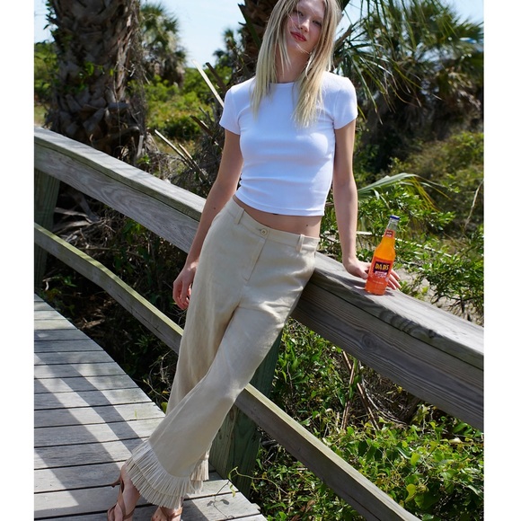 JCREW INGRID FRINGE TRIM PANT IN LINEN SZ 00 NWT - Picture 2 of 7